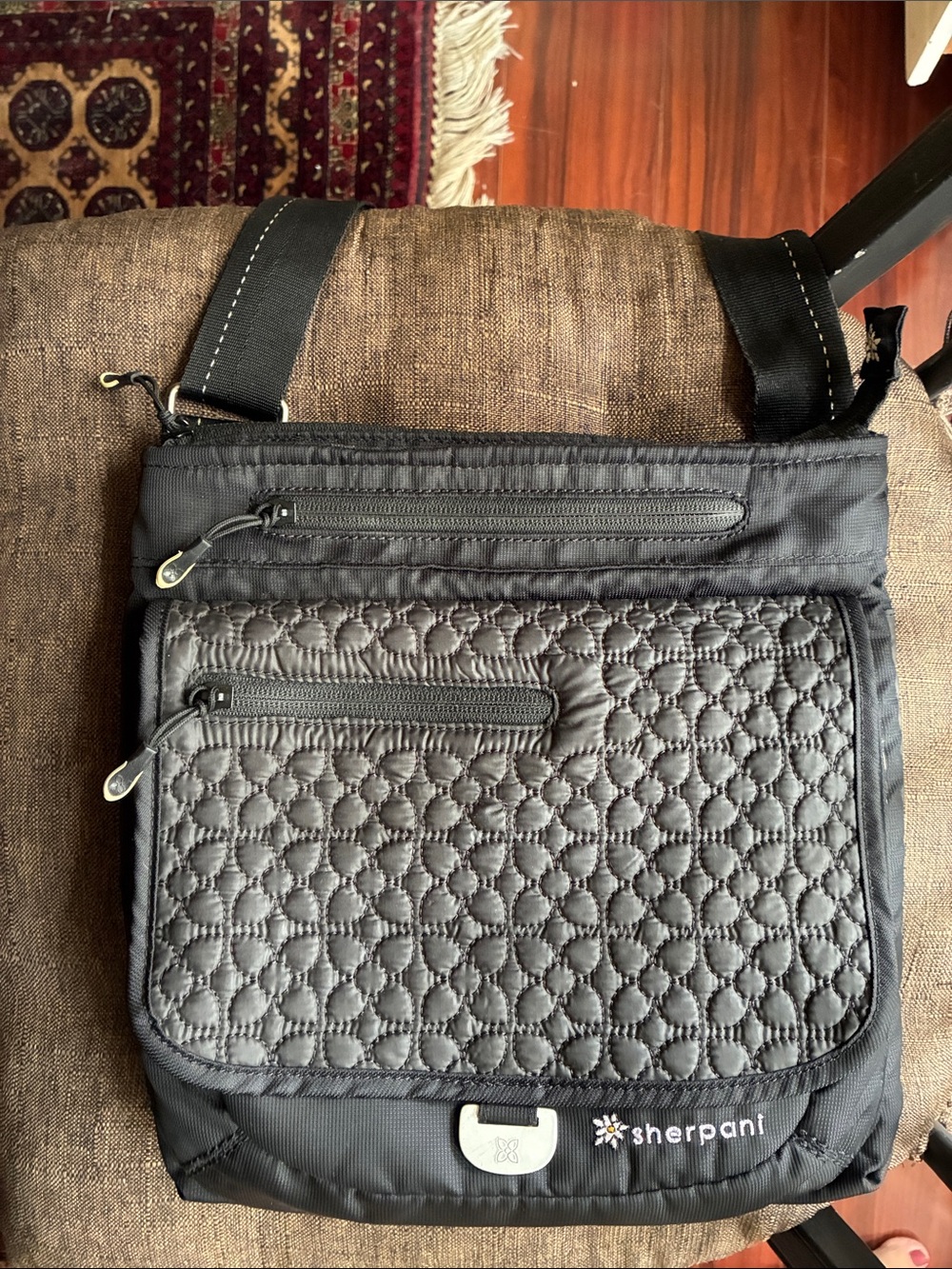 Sherpani Black Quilted Messenger Crossbody Bag